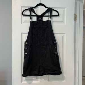 Cotton On black denim short overalls size 6